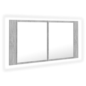 Shumee LED Koupelnová skříňka se zrcadlem - betonově šedá, 90 × 12 × 45 cm (804976)