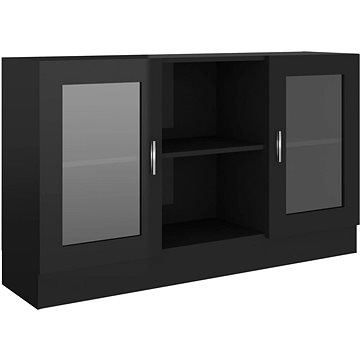 Shumee Prosklená skříň - černá, vysoký lesk, 120 × 30,5 × 70 cm, dřevotříska (802793)