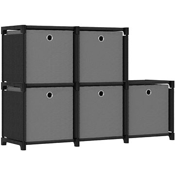 Shumee Výstavní regál 5 přihrádek s boxy, černé, 103 × 30 × 72,5 cm, textil (322603)
