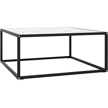 SHUMEE Konferenční stolek černý s bílým mramorovým sklem 80 × 80 × 35 cm, 322877 (322877)