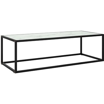 SHUMEE Konferenční stolek černý s bílým mramorovým sklem 120 × 50 × 35 cm, 322885 (322885)