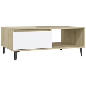 SHUMEE Konferenční stolek bílý a dub sonoma 90 × 60 × 35 cm dřevotříska , 806009 (806009)