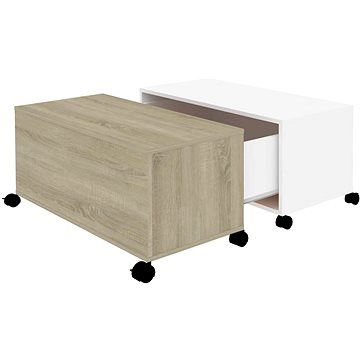 SHUMEE Konferenční stolek bílý a dub sonoma 75 × 75 × 38 cm dřevotříska, 806872 (806872)