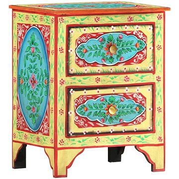 SHUMEE Ručně malovaný noční stolek 40 × 30 × 50 cm masivní mangovník, 286158 (286158)