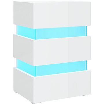 SHUMEE Noční stolek s LED bílý vysoký lesk 45 × 35 × 67 cm dřevotříska, 326846 (326846)