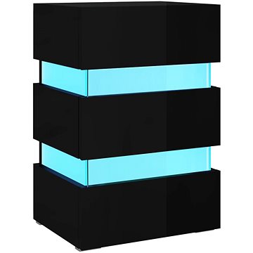 SHUMEE Noční stolek s LED černý vysoký lesk 45 × 35 × 67 cm dřevotříska, 326847 (326847)