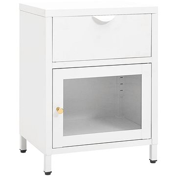 SHUMEE Noční stolek bílý 40 × 30 × 54,5 cm ocel a sklo, 336053 (336053)