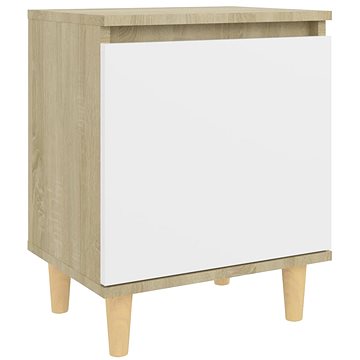 SHUMEE Noční stolek s dřevěnými nohami dub sonoma a bílý 40 × 30 × 50 cm, 805825 (805825)