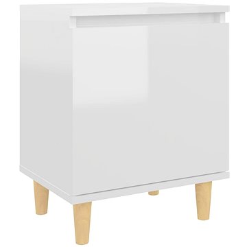 SHUMEE Noční stolek masivní dřevěné nohy lesklý bílý 40 × 30 × 50 cm, 805827 (805827)