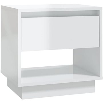 SHUMEE Noční stolek bílý s vysokým leskem 45 × 34 × 44 cm dřevotříska, 809524 (809524)