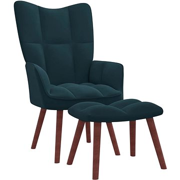 Relaxační křeslo se stoličkou modré samet , 328072 (328072)