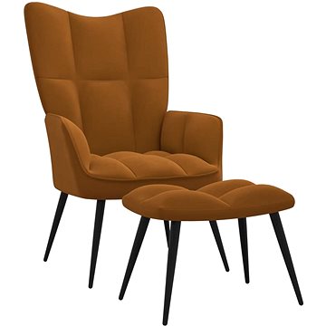 Relaxační křeslo se stoličkou hnědé samet, 328092 (328092)