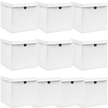 Shumee Úložné boxy s víky 10 ks 32 × 32 × 32 cm textil, bílé (288352)