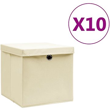 Shumee Úložné boxy s víky 10 ks 28 × 28 × 28 cm krémové (325218)