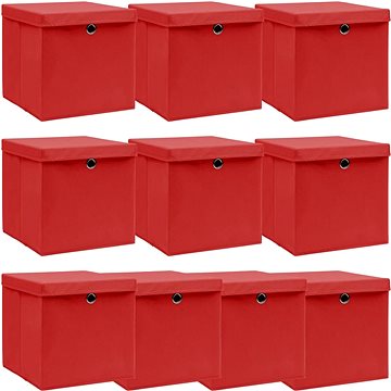Shumee Úložné boxy s víky 10 ks, 32 × 32 × 32 cm textil, červené (288364)