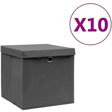 Shumee Úložné boxy s víky 10 ks 28 × 28 × 28 cm šedé (325194)