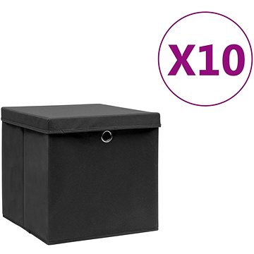 Shumee Úložné boxy s víky 10 ks 28 × 28 × 28 cm černé (325190)