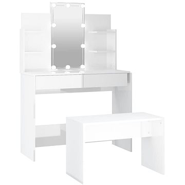 Shumee Toaletní stolek sada s LED bílý vysoký lesk kompozitní dřevo (3114127)