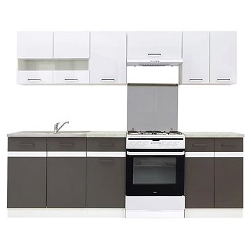 Kuchyně Jamison 180/240 cm, korpus bílý/dvířka bílý lesk, šedý wolfram, PD beton, šířka 240 cm (OB-JUNONA-M-240-BSW-B)