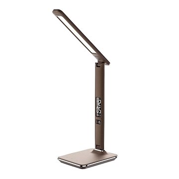 Solight LED stolní lampička s displayem, 9W, volba teploty světla, kůže, hnědá (WO45-H)