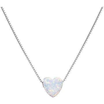 EVOLUTION GROUP Stříbrný náhrdelník se syntetickým opálem bílé srdce 12048.1 (Ag, 925/1000, 1,0 g) (8590962120516)