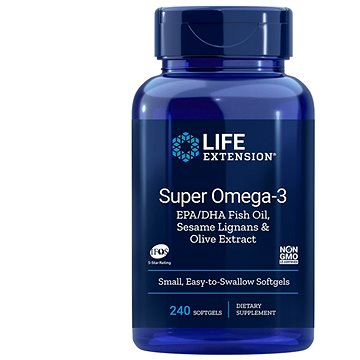 Life Extension Super Omega-3 EPA/DHA rybí olej, sezamové lignany a olivový extrakt, 240 gelových kap (737870198628)