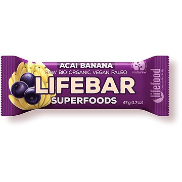 Lifefood Lifebar Superfoods RAW BIO 47 g, acai s banánem (8594071481025)