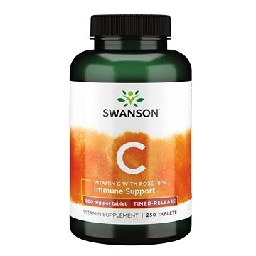 Swanson Vitamin C s postupným uvolňováním + extrakt z šípků, 500 mg s postupným uvolňováním, 250 tab (87614010946)