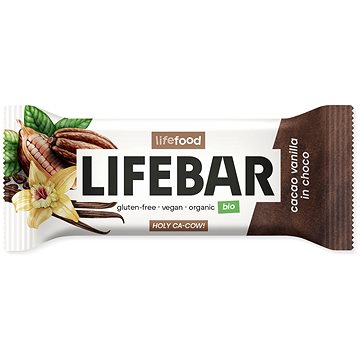 Lifefood Lifebar InChoco S kakaovými boby a vanilkou RAW BIO 40 g (8595657102495)