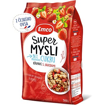 Emco Super mysli bez přidaného cukru s jahodami 500g (8595229918967)