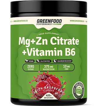 GreenFood Nutrition Performance MG+Zn Citrate + Vitamin B6 Juicy raspberry 420g (8594193926282)