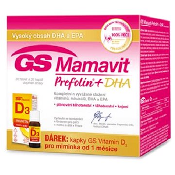 GS Mamavit Prefolin+DHA, 30 tablet + 30 kapslí + dárek GS Vitamin D3 (8595693300183)
