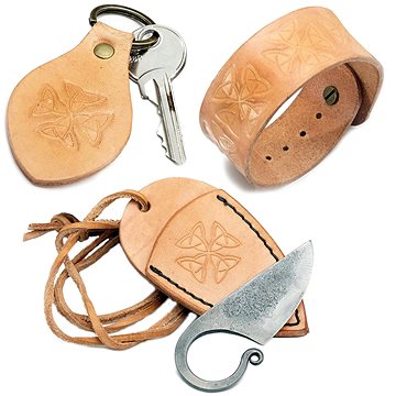 Kovaný keltský nůž C1 s pochvou, náramek a klíčenka hnědá kůže (MAD-031-GH)