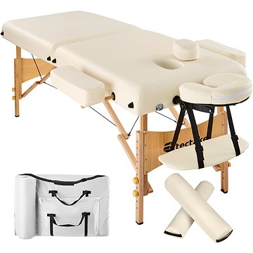 Skládací masážní lehátko dřevěné 2 zóny béžové (400420)