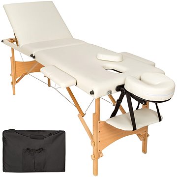 Skládací dřevěné masážní lehátko 3 zóny béžové (401465)