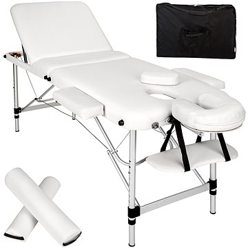 Skládací masážní lehátko s taškou a kolečky 3 zóny bílé (404635)