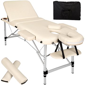 Skládací masážní lehátko s taškou a kolečky 3 zóny béžové (404636)