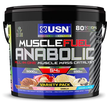 USN Muscle Fuel Anabolic Variety pack (Čokoláda, Jahoda, Vanilka a Cookies & Cream) 4kg (6009544954613)