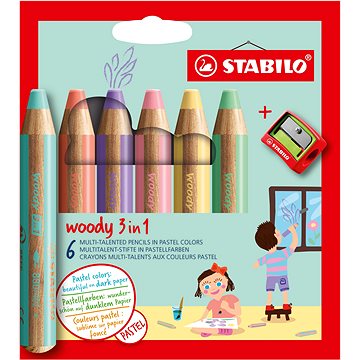 STABILO woody 3 v 1, 6 barev s ořezávátkem (4006381578059)