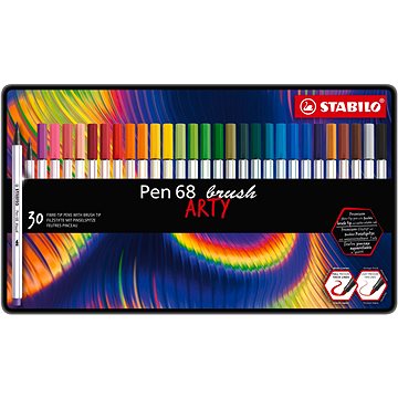 STABILO Pen 68 brush s flexibilním štětcovým hrotem, kovové pouzdro 30 barev (4006381578110)
