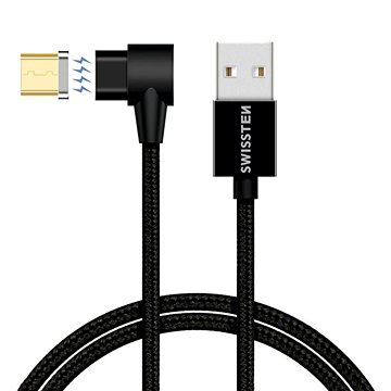 Swissten Arcade magnetický textilní datový kabel USB / microUSB 1,2m černý (71527400)