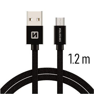 Swissten textilní datový kabel micro USB 1.2m černý (71522201)