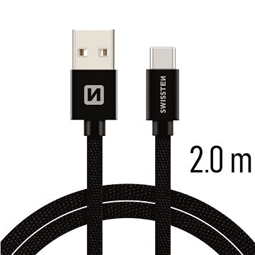Swissten textilní datový kabel USB-C 2m černý (71521301)