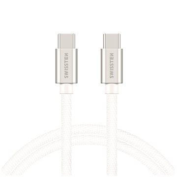Swissten textilní datový kabel USB-C/USB-C 2m stříbrný (71528202)