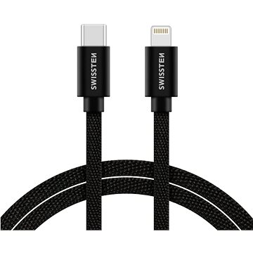Swissten textilní datový kabel USB-C/Lightning 2m černý (71529201)