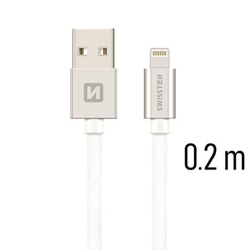 Swissten textilní datový kabel lightning 0.2m stříbrný (71523103)