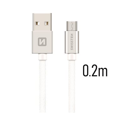 Swissten textilní datový kabel micro USB 0.2m stříbrný (71522103)