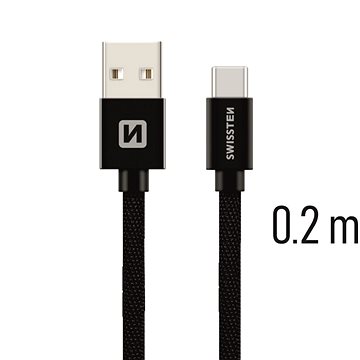 Swissten textilní datový kabel USB-C 0.2m černý (71521101)