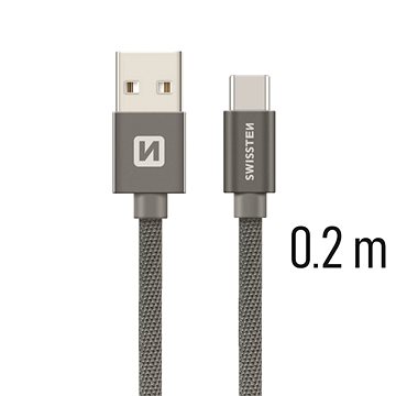 Swissten textilní datový kabel USB-C 0.2m šedý (71521102)