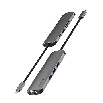 Swissten USB-C HUB 8-IN-1 (USB-C PD, HDMI 4K, LAN RJ45, 3x USB 3.0, SD, MICRO SD) Aluminium (44040103)